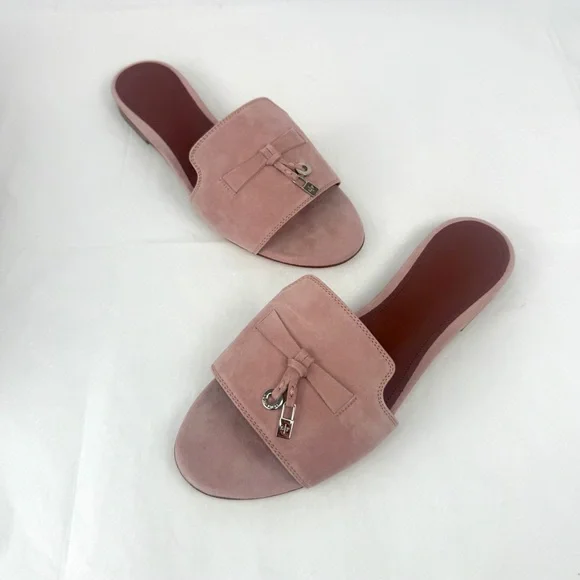 SOLD! NWT Loro Piana Summer Charms Flats Sandal Pink Suede Slide - Picture 6 of 7